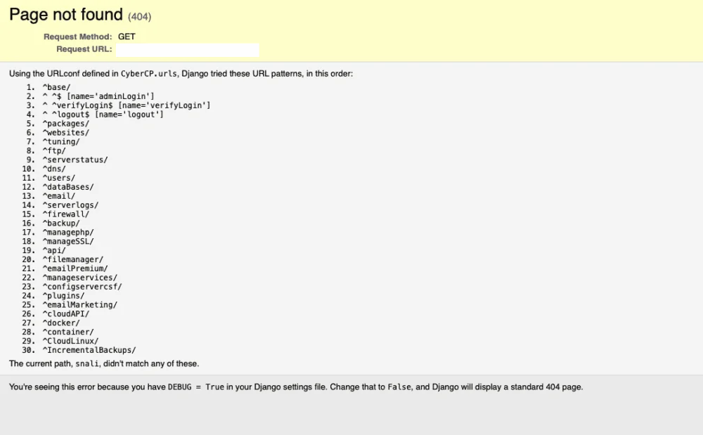 Django Default Warning nach Eingabe einer falschen URL